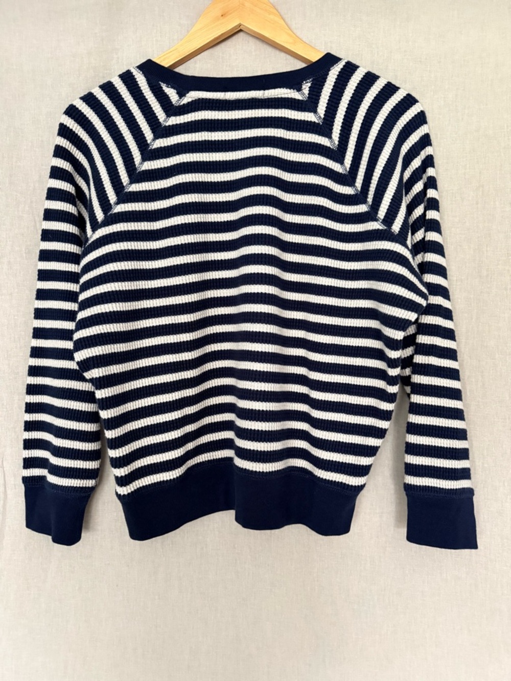 J.Crew Navy & White Striped Waffle Knit Shirt | Cozy Cotton Pullover - Picture 5 of 10